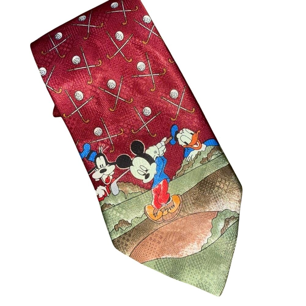 Disney Vintage Mickey Unlimited Men's Red Golf Neck Tie Goofy Donald